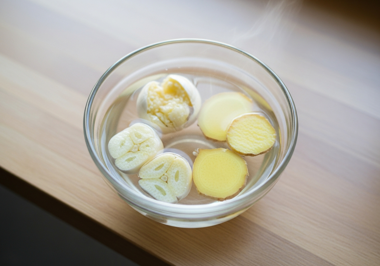 Garlic and ginger steeping in water